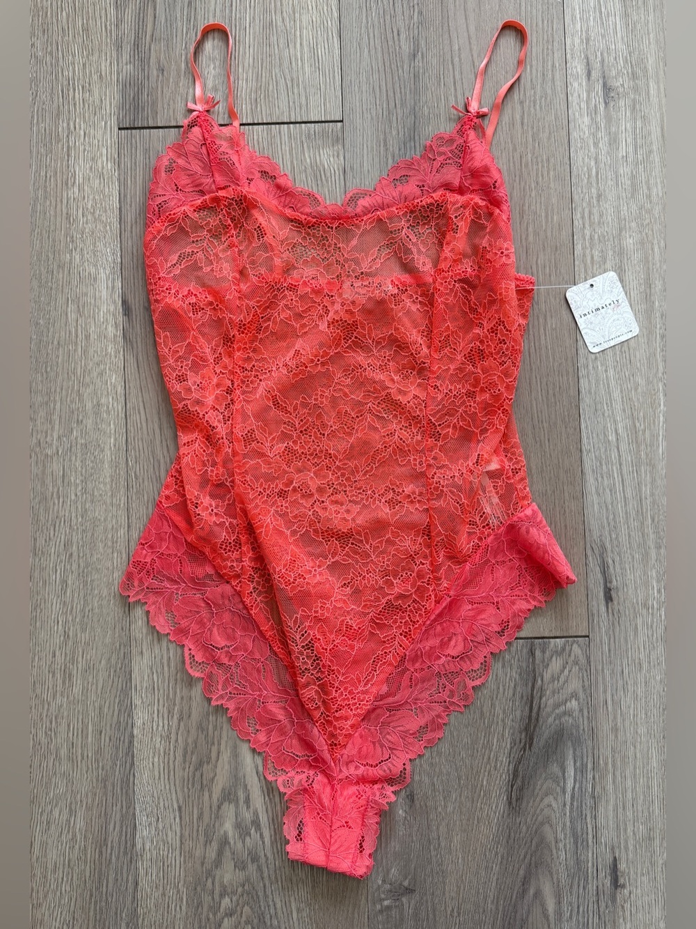 Int Free People NWT Sheer One Touch Bodysuit Leotard Women's Sz S Watermelon